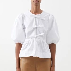 NWOT Olivaceous Tie Front Puff Sleeve Cotton Blouse in White Sz M